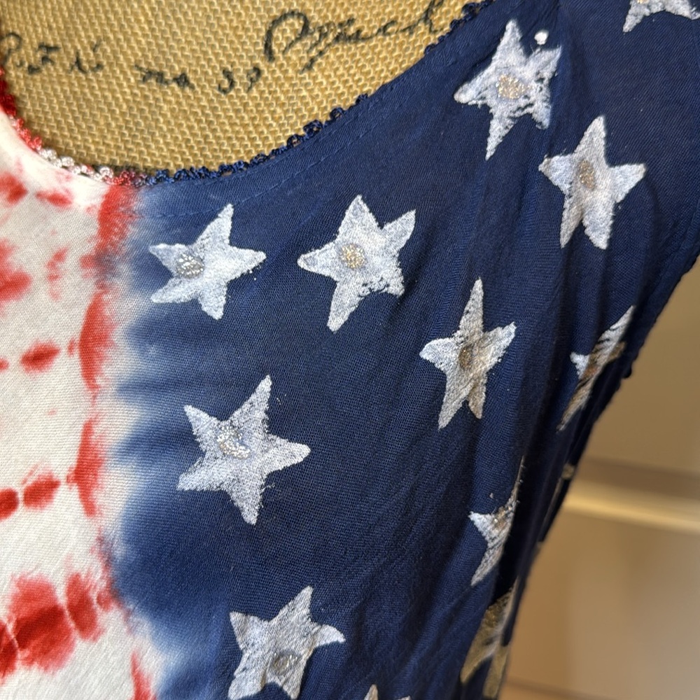 NWT True Rock OS Red White Blue Stars Stripes Tie Dye Swim Cover Up Flowy Dress - Picture 6 of 12